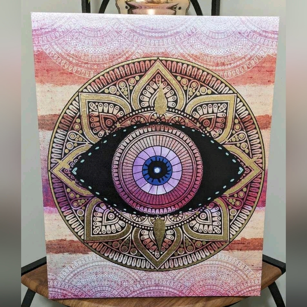 Evil Eye Kaleidescope Mandala Art Decor Canvas Print Hanging Wall Art